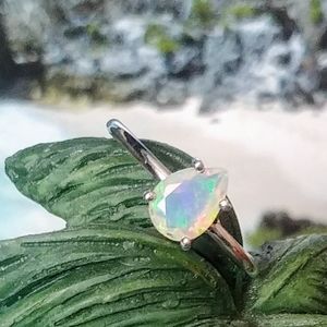 Faceted Ethiopian Opal 925 Sterling Silver Ring